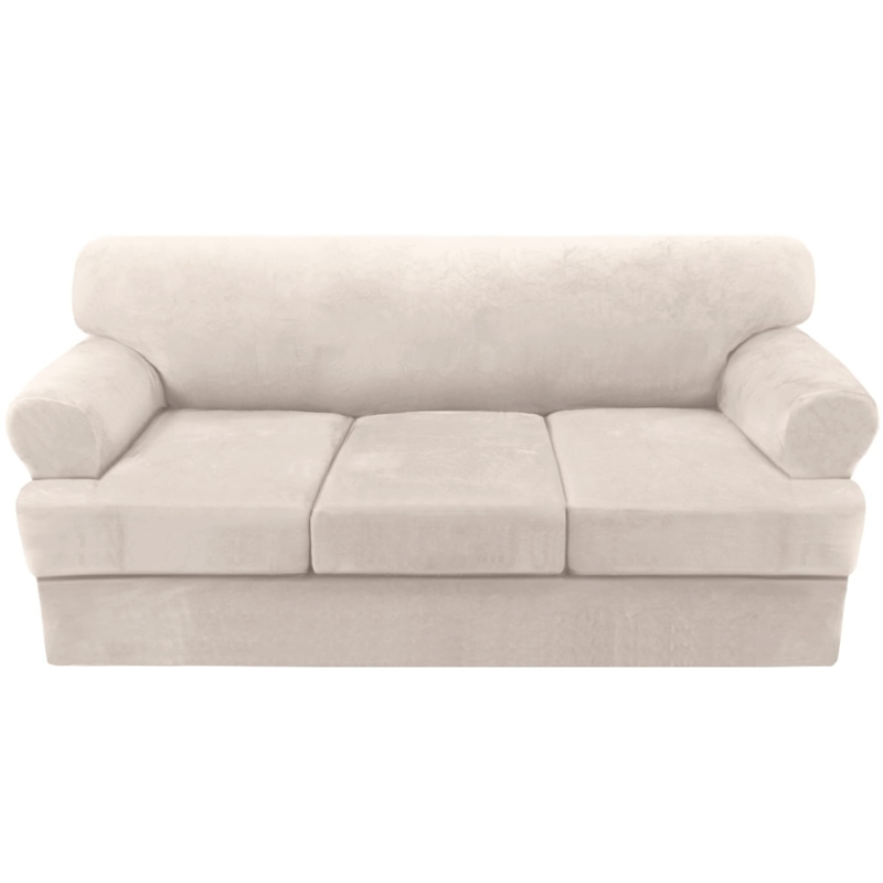 Sofa Slipcover Off-White Velvet T-Cushion Four-Piece Set Cozy