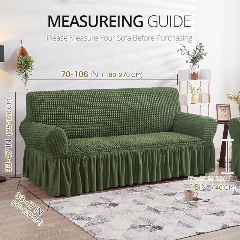 Sofa Slipcover Olive Green Waffle Weave Ruffled Skirt