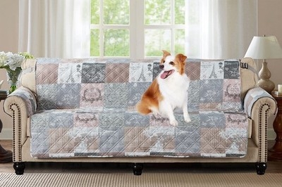 Sofa Slipcover Patchwork Toile Diamond Quilting Paris Theme, French Country