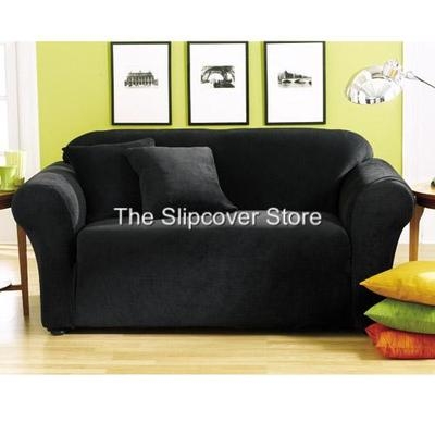 Sofa Slipcover Pique Texture High Stretch Contemporary Black
