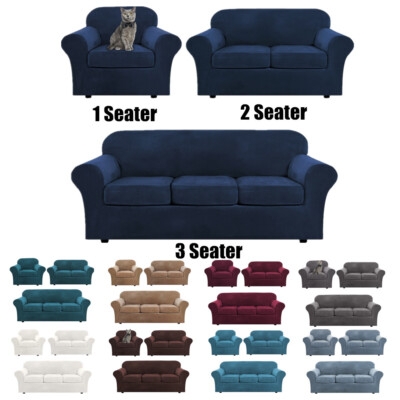 Sofa Slipcover Plush Velvet Navy Blue Multi-Piece Design