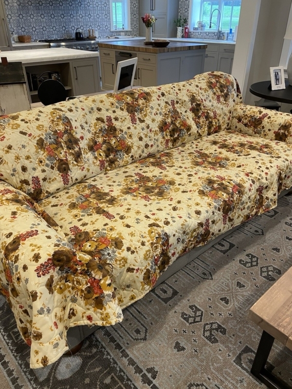 Sofa Slipcover Quilted Floral Earthy Color Palette Vintage, Cottagecore Style