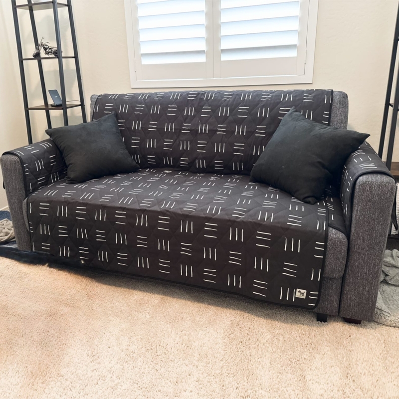 Sofa Slipcover Quilted Geometric Pattern Armrest Protection Charcoal