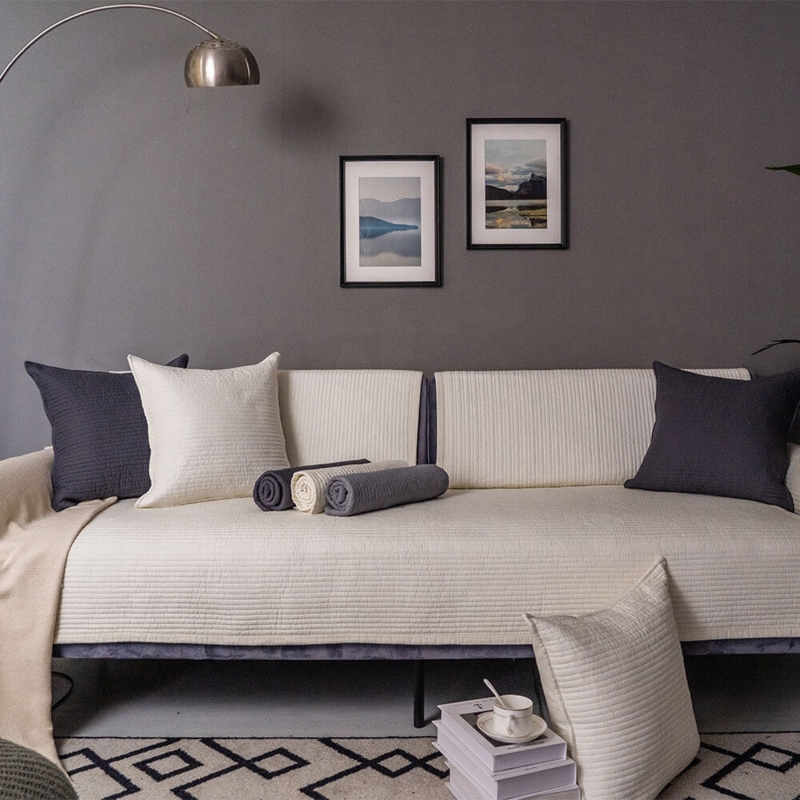 Sofa Slipcover, Ribbed Texture Fabric, Modern Minimalist Scandi Style