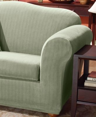 Sofa Slipcover Sage Green Pinstripe Pattern T-Cushion Fit
