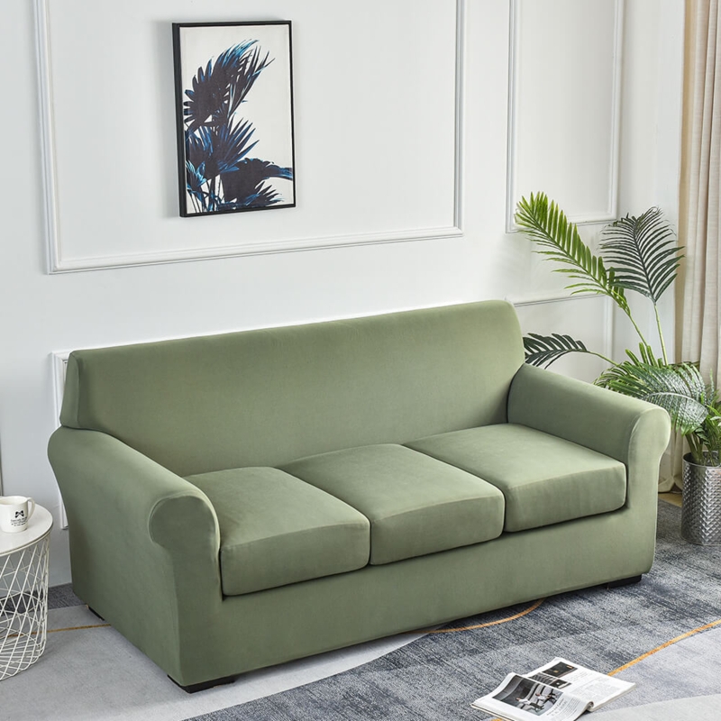 Sofa Slipcover Sage Green Stretch Fit Separate Cushions