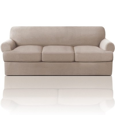 Sofa Slipcover Sand Four-Piece Set Waffle Weave Rolled Arms