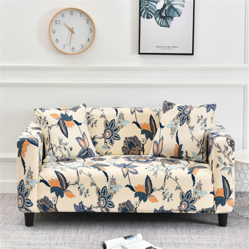 Sofa Slipcover Stretch Fit Botanical Print Matching Pillows, Bohemian Style