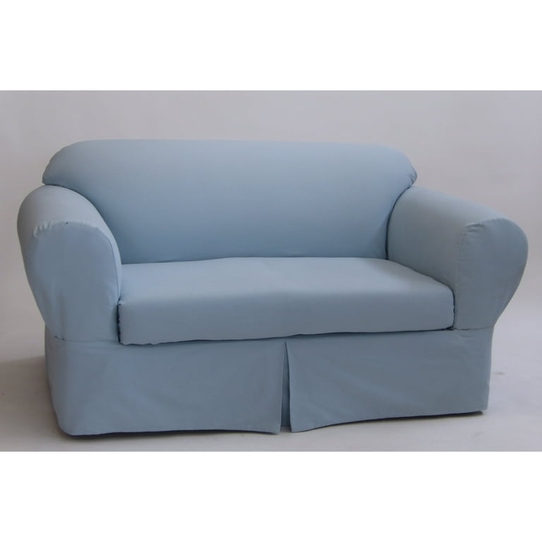 Sofa Slipcover, Two-Piece Design, Pale Blue Twill, Kick Pleat Skirt