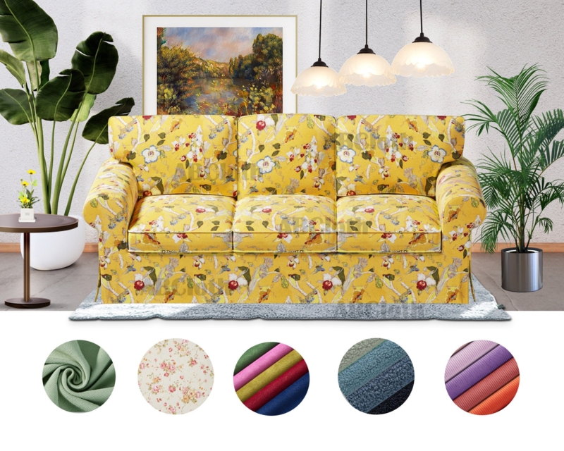 Sofa Slipcover Vibrant Yellow Floral Print Skirted Design Cottagecore