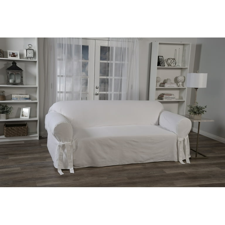 Sofa Slipcover White Cotton Duck One-Piece Fit Style