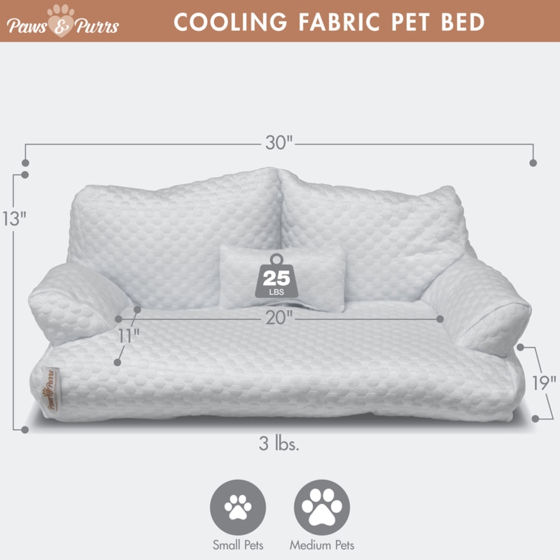 Sofa-Style Pet Bed, Honeycomb Quilting, Light Grey