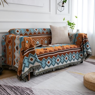 Sofa Throw Southwestern Pattern Fringed Edges Woven Bohemian