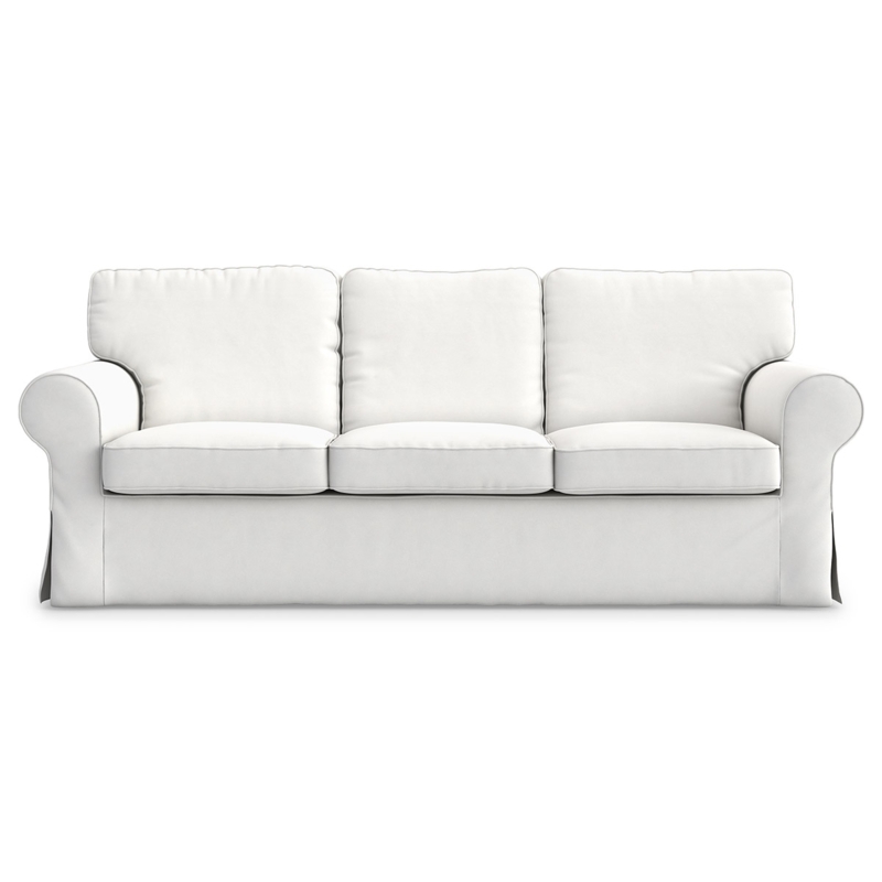 Sofa White Upholstered Slipcover Floor-Length Skirt Rolled Arms