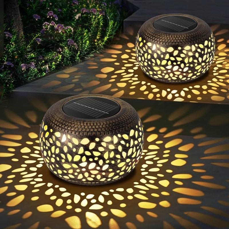 Solar Lantern Antique Bronze Spherical Petal Light Projection
