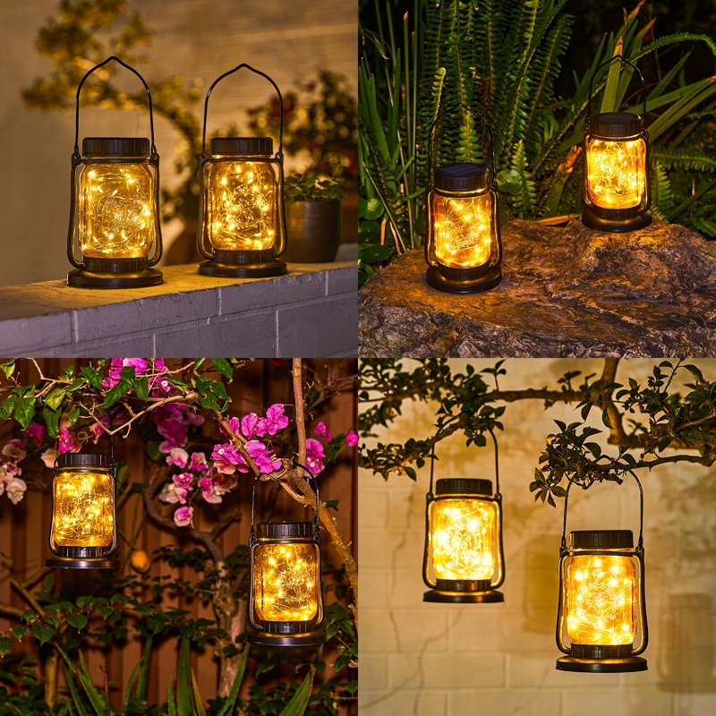 Solar Lantern Glass Jar Design with Fairy Light Interior Rustic