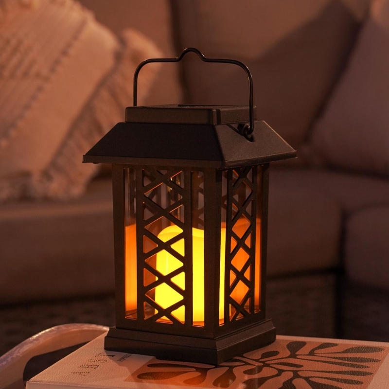 Solar Lantern Mission Style Lattice Design Flickering LED Candle