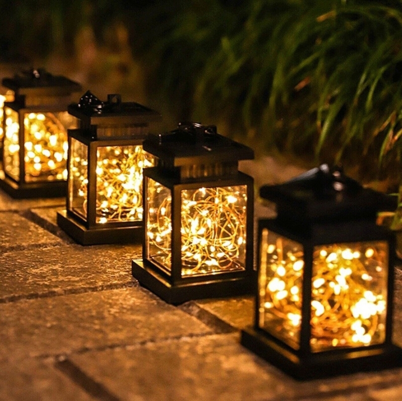 Solar Lanterns, Internal Fairy Lights, Black, Magical Garden Path Glow