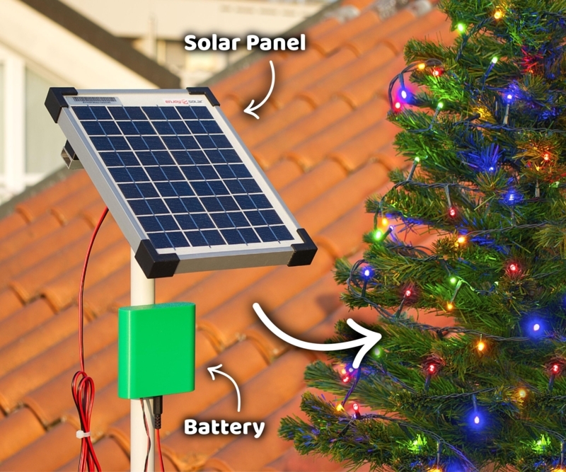 Solar String Lights DIY Setup Battery Storage Mounting Pole Kit