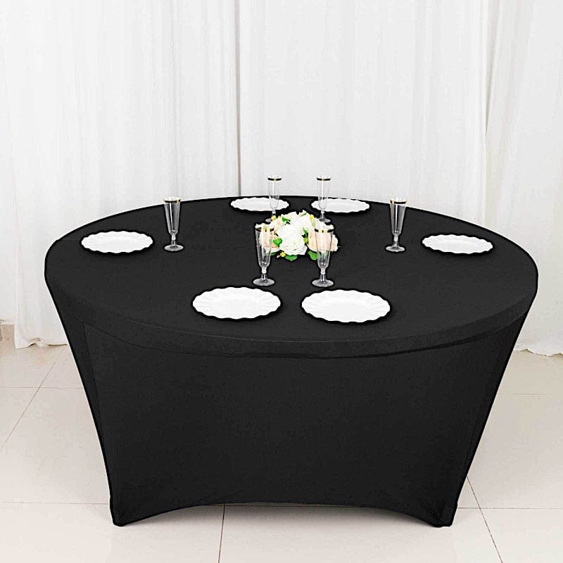 Spandex Tablecloth Round Fitted Matte Black Wrinkle Free Formal Event