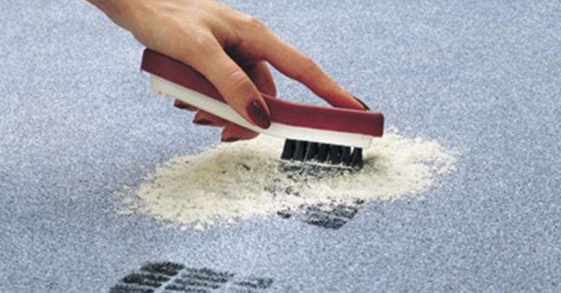 Spot Cleaning Carpet Tips with Powder and Brush
