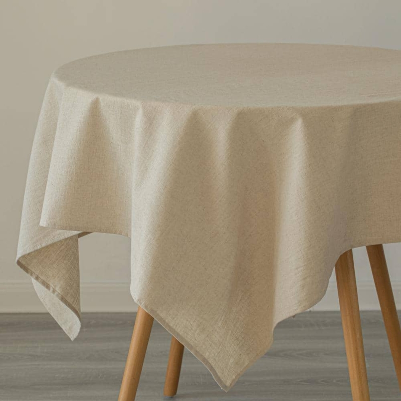 Square Beige Linen Tablecloth, Rustic Minimalist Style