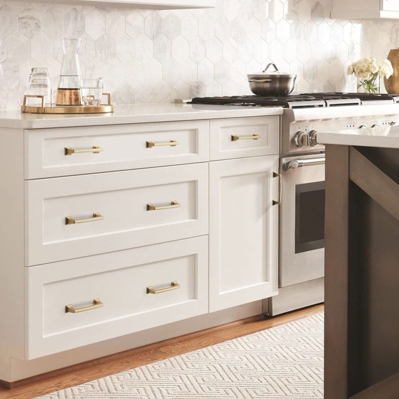 Square Cabinet Pulls Gold White Shaker Hexagon Backsplash