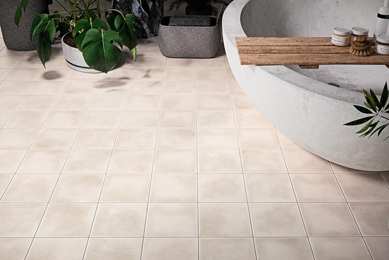 Square Floor Tile in Light Beige with Subtle Mottled Texture