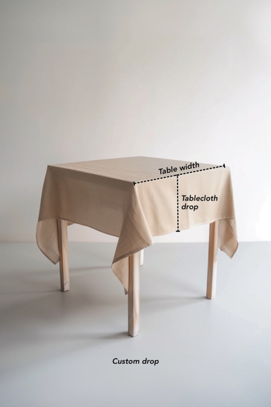 Square Linen Tablecloth Guide showing Custom Drop Dimensions