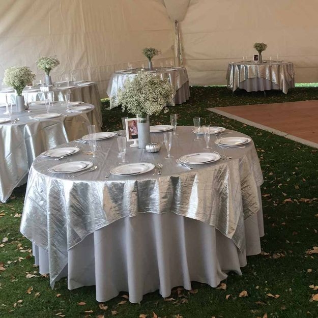 Square Table Overlay Silver Crinkled Texture, Metallic Event Linen