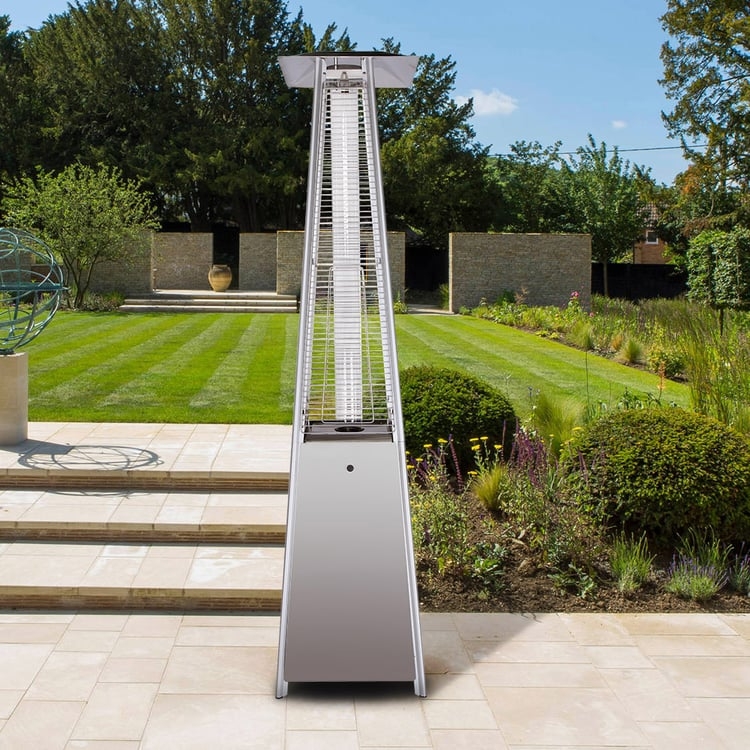 Stainless Steel Pyramid Patio Heater, Flame Tube Sophisticated Design.