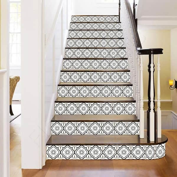 Stair Riser Decals Geometric Pattern Black And White Peel And Stick