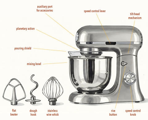 Stand Mixer Diagram Tilt-Head Design Planetary Action Features Overview