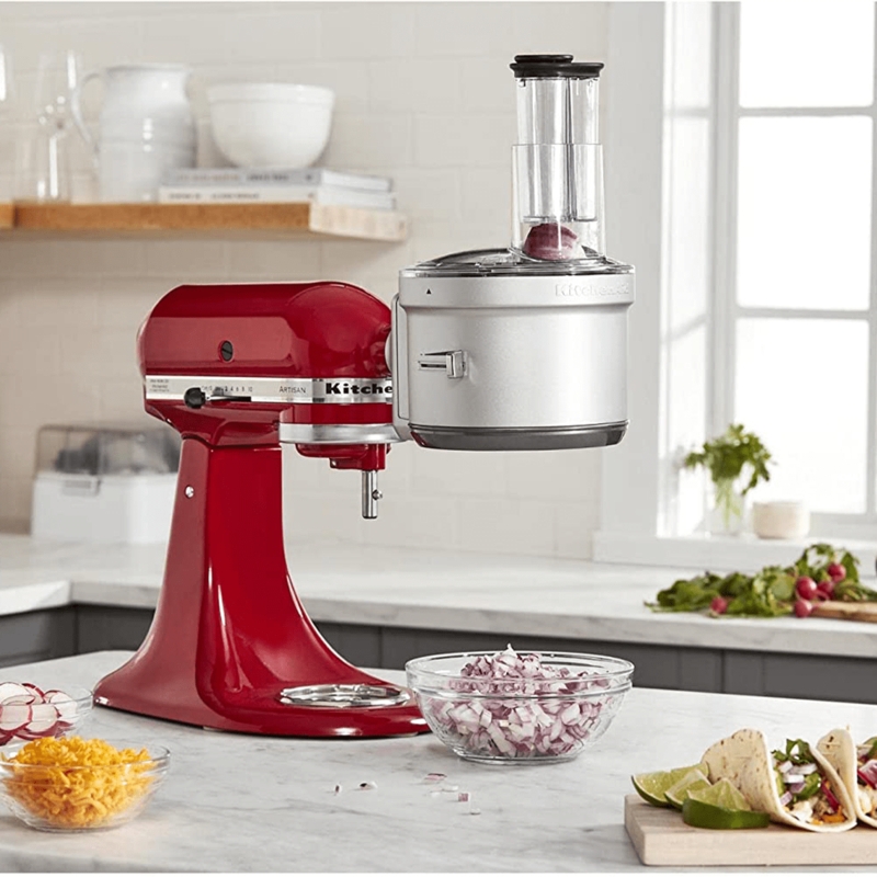 Stand Mixer Food Processor Attachment Head with Hub Drive on Red Mixer