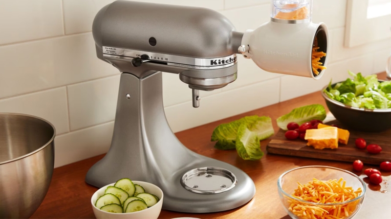 Stand Mixer Matte Silver Front Hub Vegetable Slicer Attachment Modern