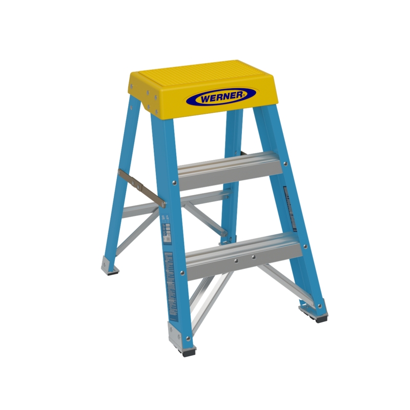 Step Ladder Blue Fiberglass with Yellow Tool Tray Top