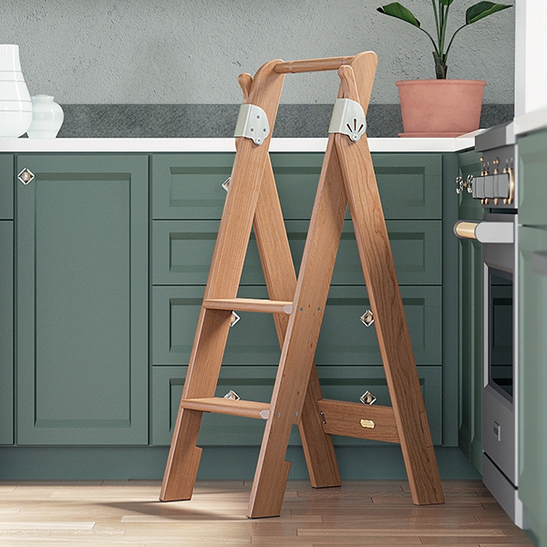 Step Ladder Craftsman Style Wood Folding with Top Handle