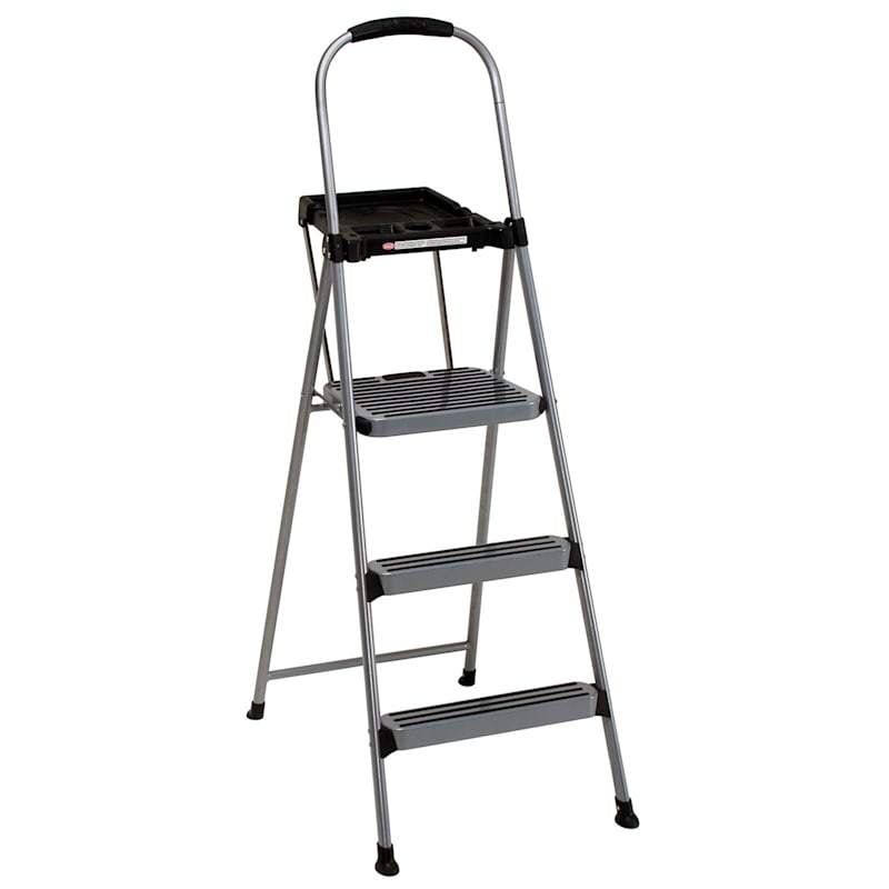 Step Ladder Grey Utility Tray Arched Handle Grip