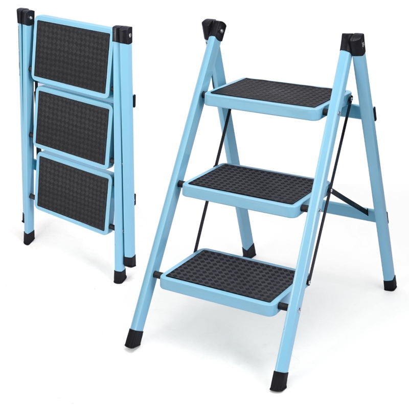 Step Ladder Light Blue Folding Wide Anti-Slip Pedals