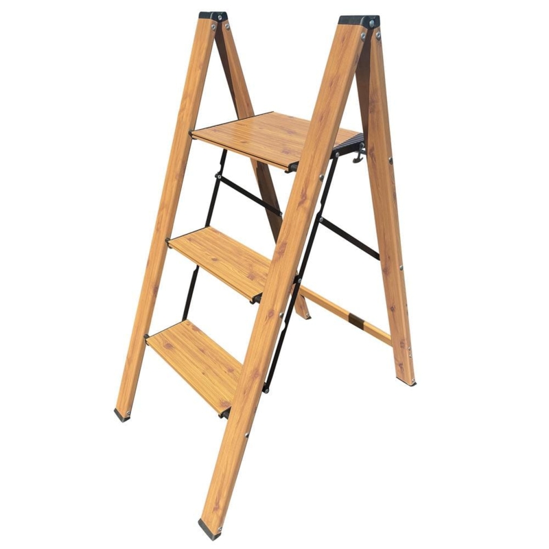 Step Ladder Lightweight Aluminum with Wood Grain Finish Folding