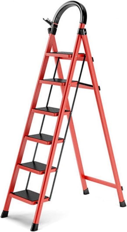 Step Ladder Red Arched Handle Wide Treads Foldable