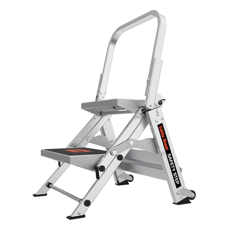 Step Ladder Silver Integrated Wheels Safety Handrail