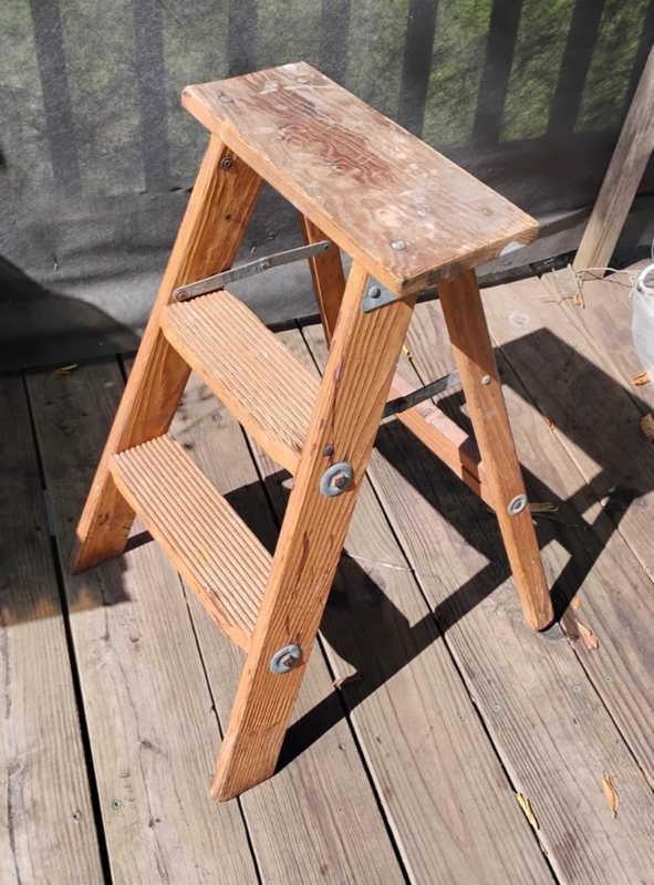 Step Ladder Stool Primitive Rustic Wood Metal Spreaders