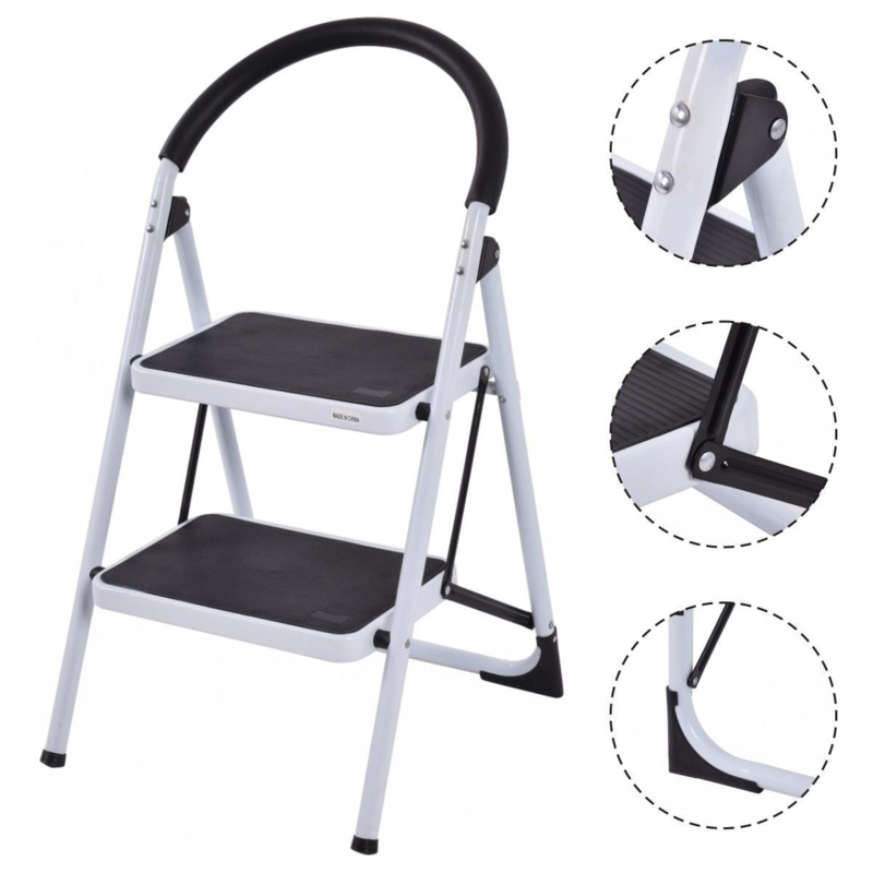 Step Ladder White Two-Step Folding with Padded Grip