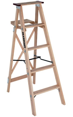 Step Ladder Wood A Frame with Dark Top Platform Folding