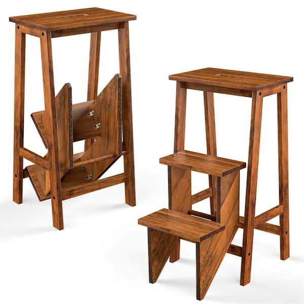 Step Stool 3 In 1 Functionality Coffee Finish Folding Design