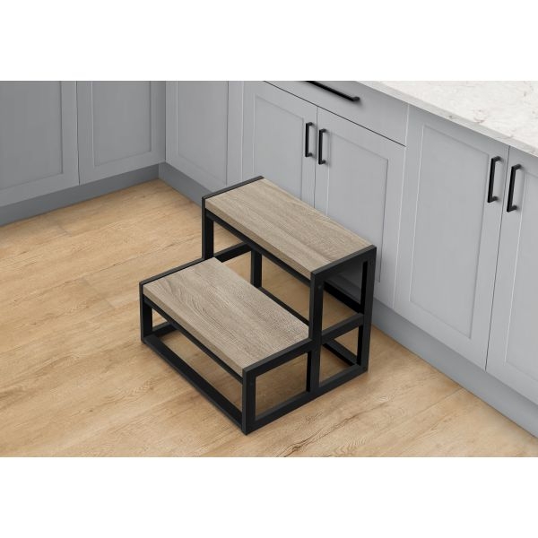 Step Stool Contemporary Black Metal Square Tube Frame Taupe Steps