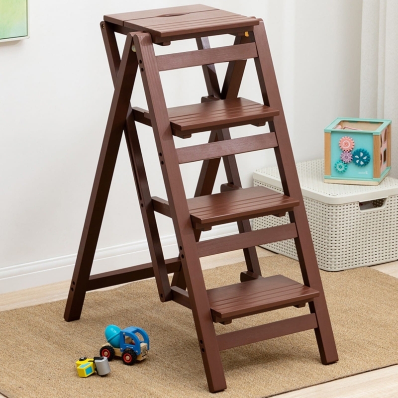 Step Stool Four Tier Structure Espresso Folding Wood