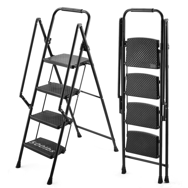 Step Stool Matte Black Folding with Side Handrails
