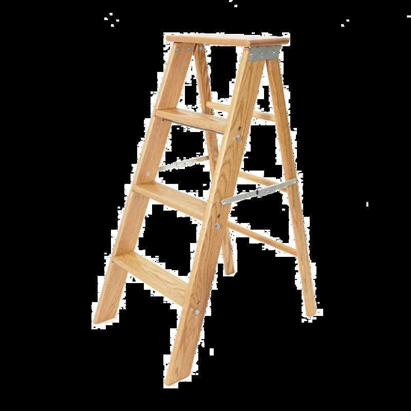 Step Stool Natural Finish Wood Folding with Metal Hinges
